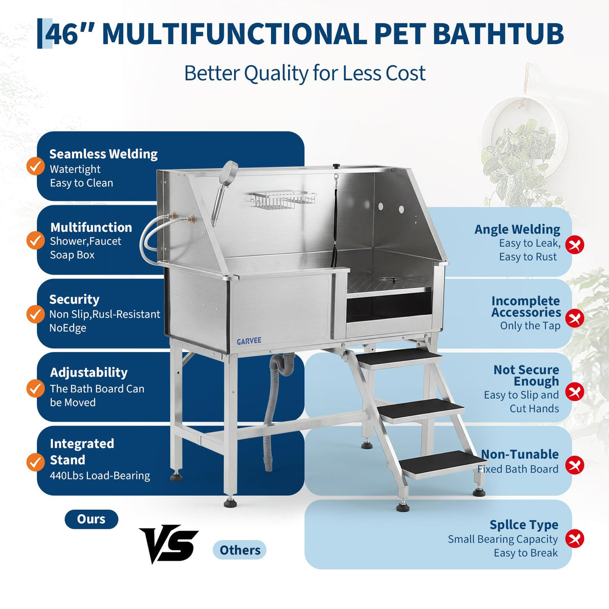 46 Inch Stainless Steel Dog Washing Station with Access Stairs N607191