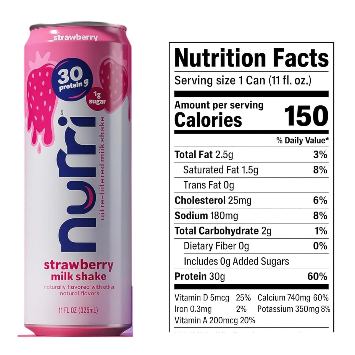 12 Pack Protein Milk Shake, Chocolate & Strawberry, 30g Protein, 11 Fl Oz Q924387