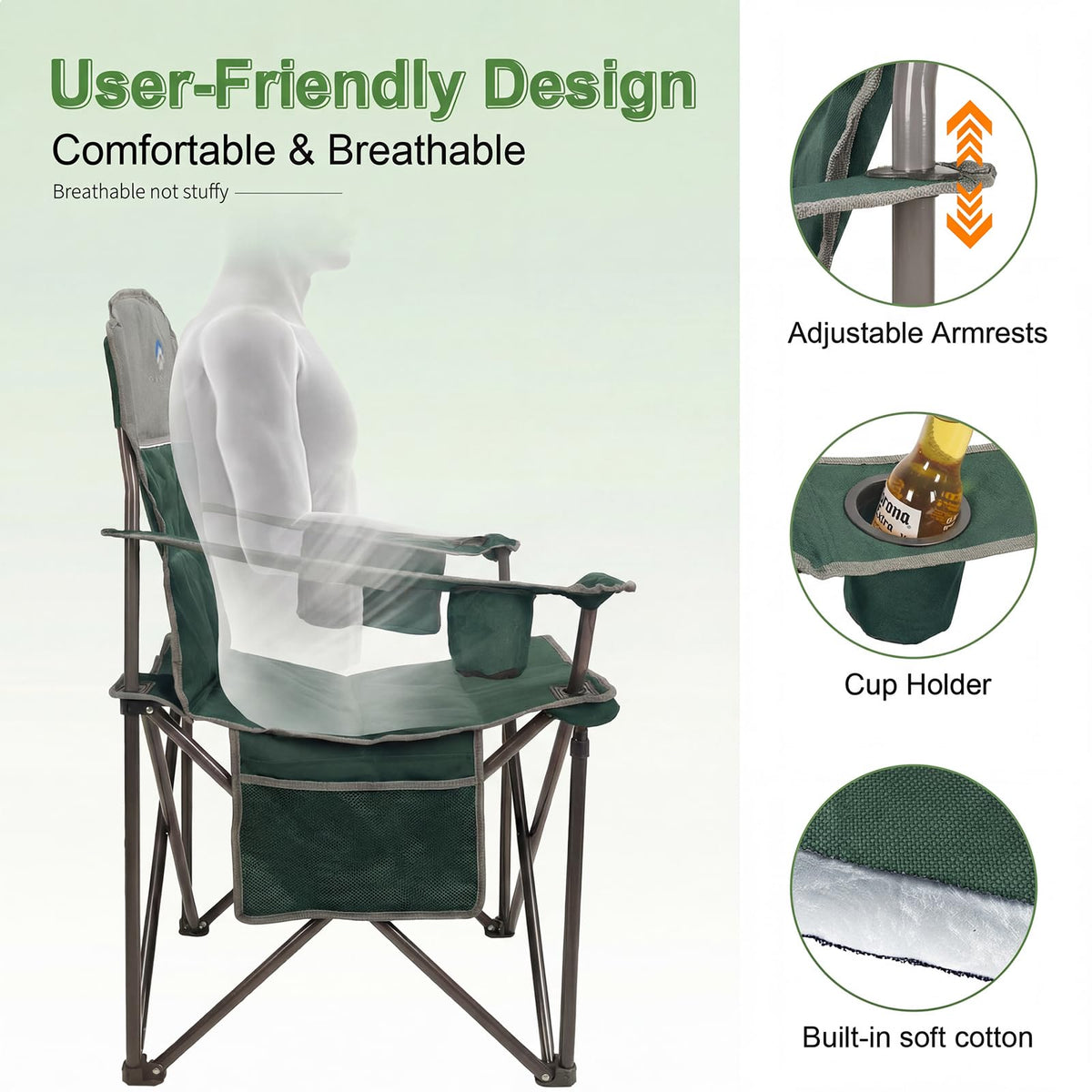 Oversized 2 Pack Heavy Duty Padded Camping Chair with Cooler Bag P411457