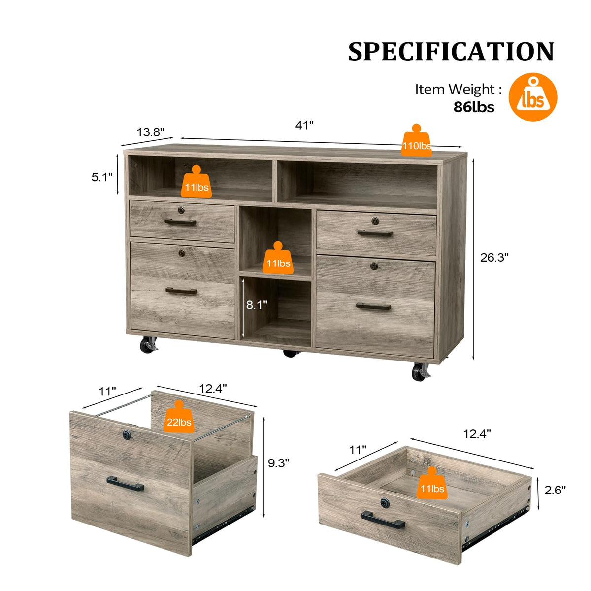 Rustic Grey 4 Drawer File Cabinet with Lock F475