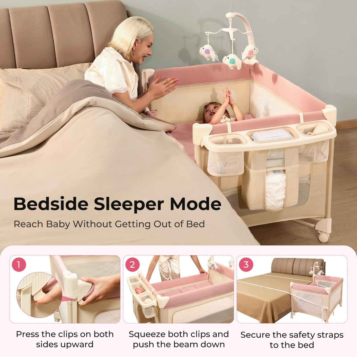 5 in 1 Pack and Play Bedside Crib Playard with Mattress Q694686