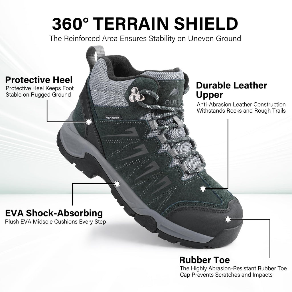 Waterproof Lightweight Leather Mid Ankle Hiking Boots M62939