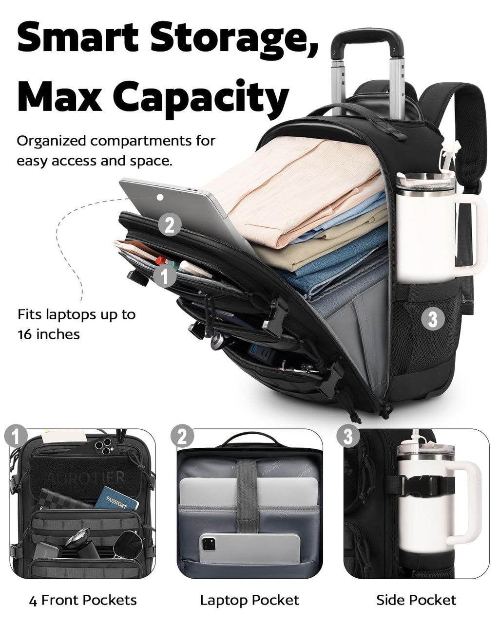 Rolling Wheeled Laptop Backpack S208