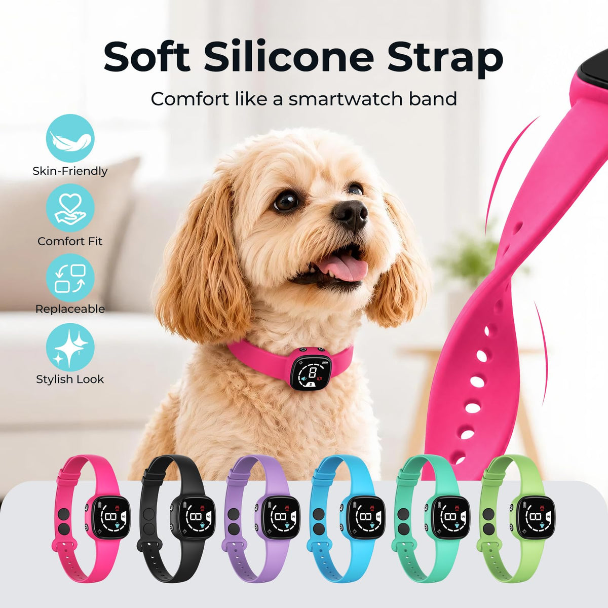 No Bark Collar with Silicone Strap, Pink L75719