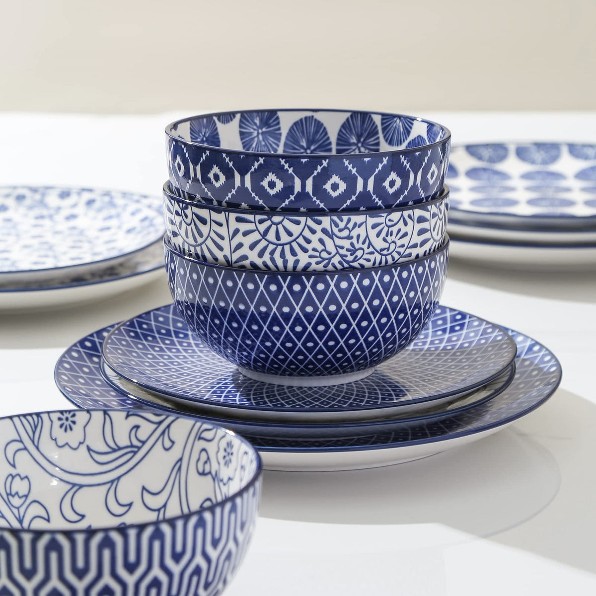 Ceramic Dinnerware Sets 12 Piece + 8 OZ Cappuccino Cup Set with Saucers G2177