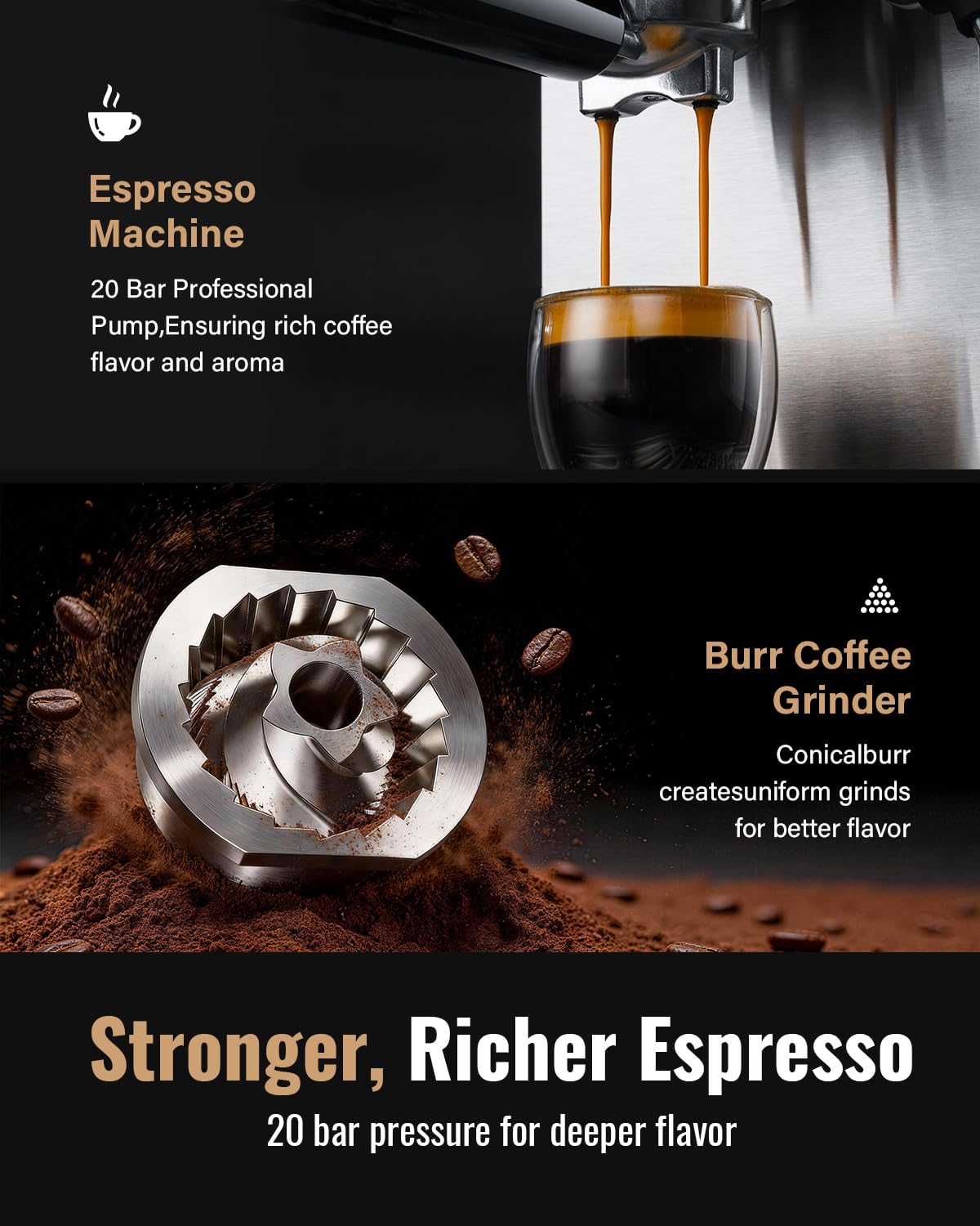 Espresso Machine with Grinder and 48 Grind Settings E1674
