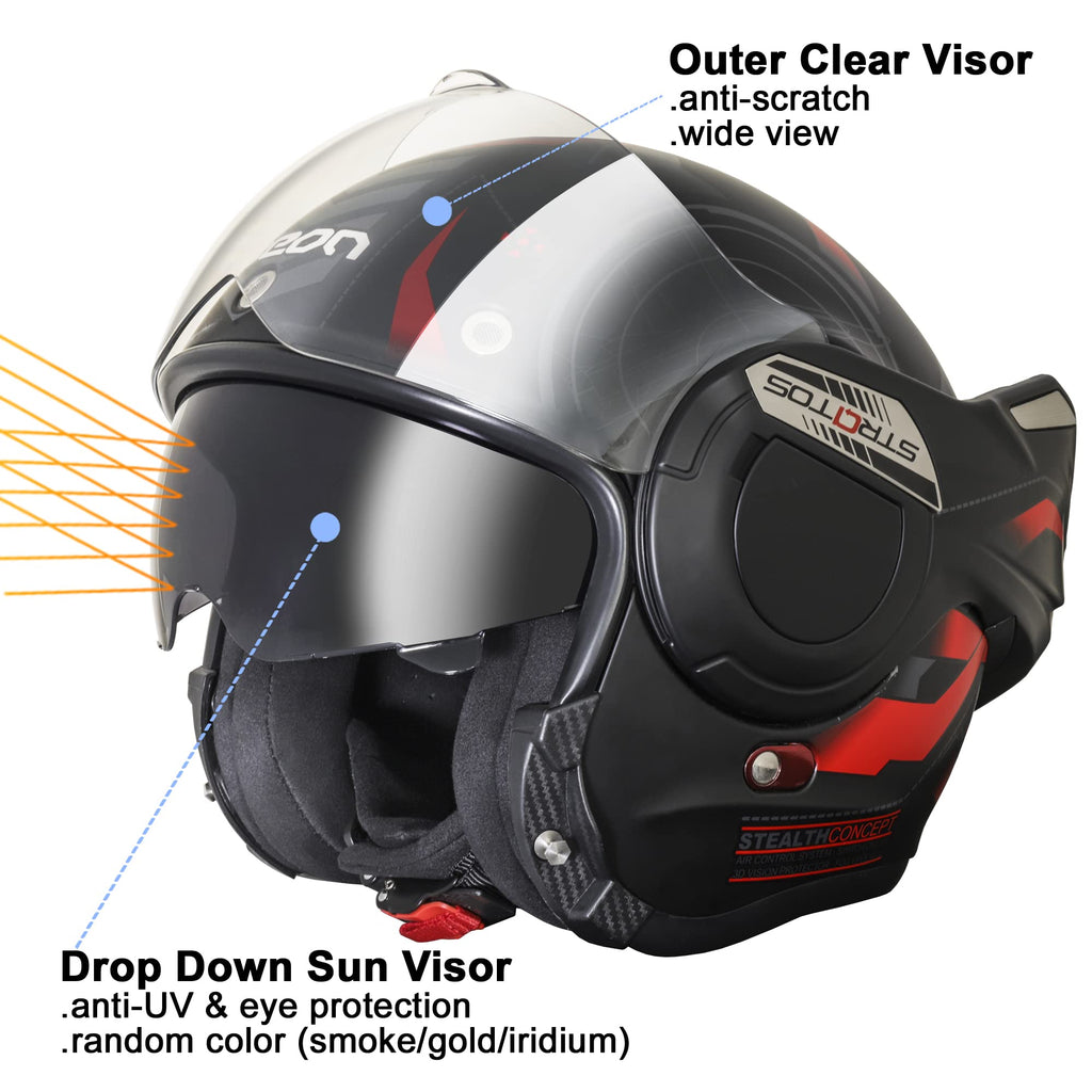 Full Face Motorcycle Helmet DOT Approved Modular with Anti-Fog Dual Visors O898710