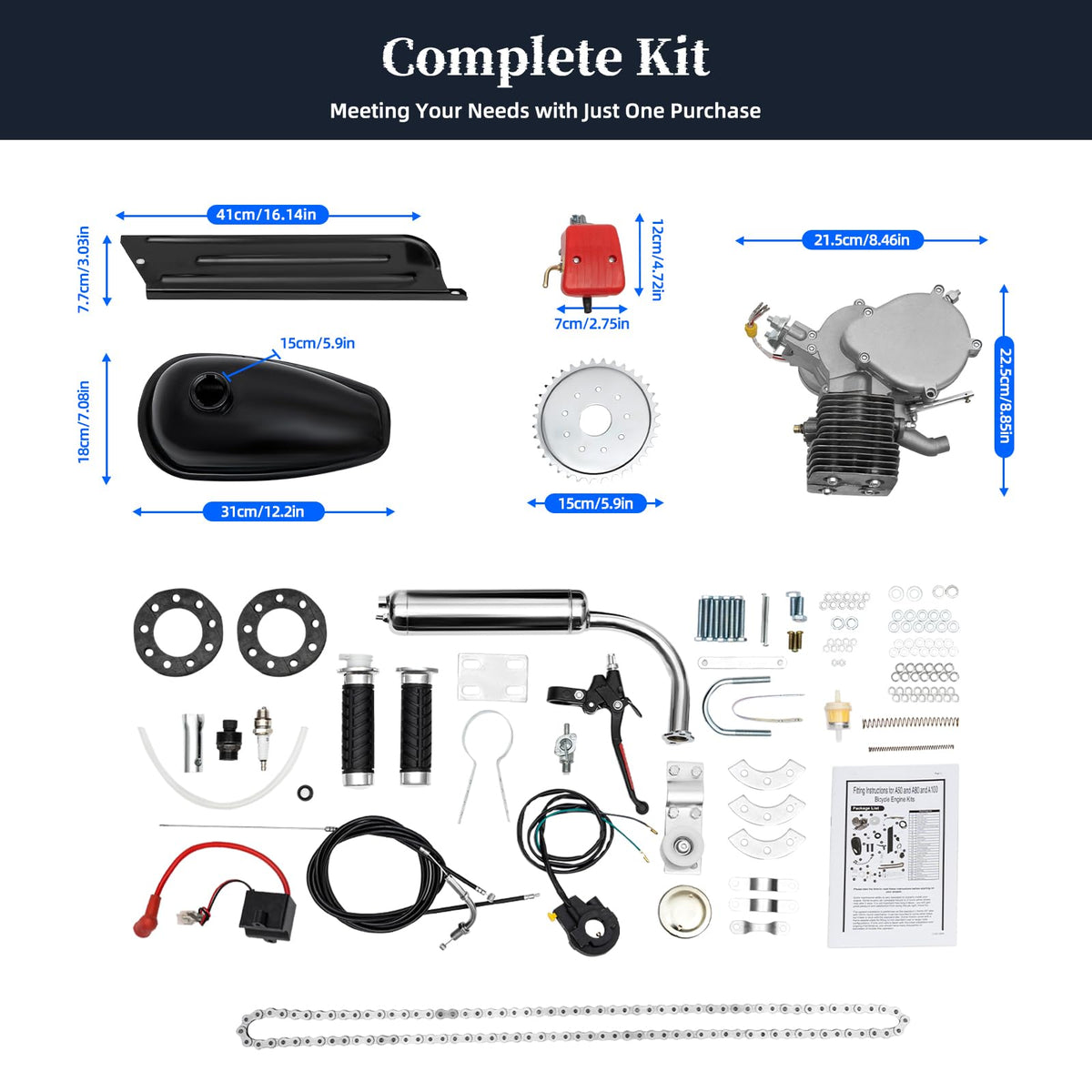 100CC 2-Stroke Gas Bike Engine Kit Air-Cooled Single Cylinder T62967