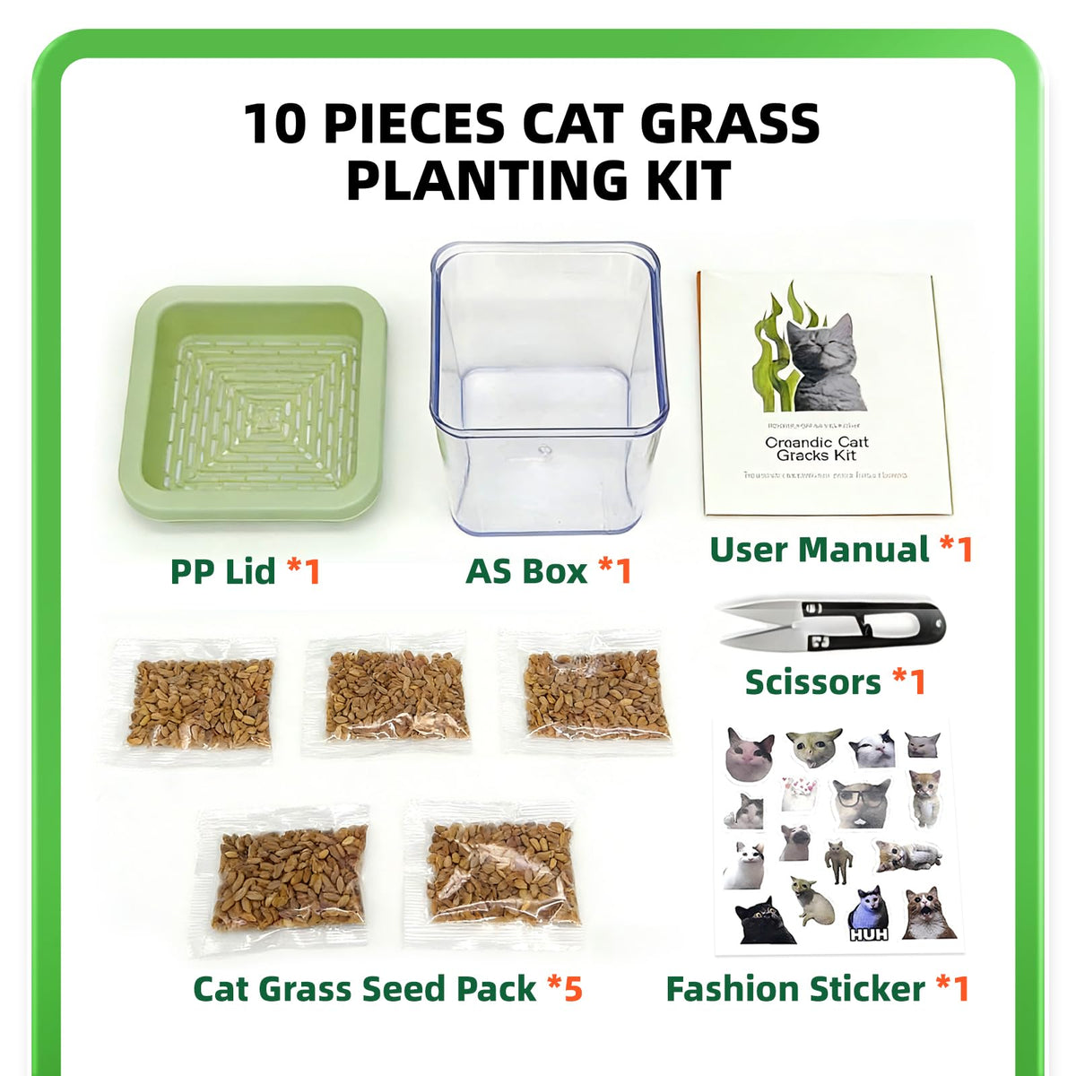 Cat Grass Kit with 5 Pack Non GMO Seeds & Scissors J176