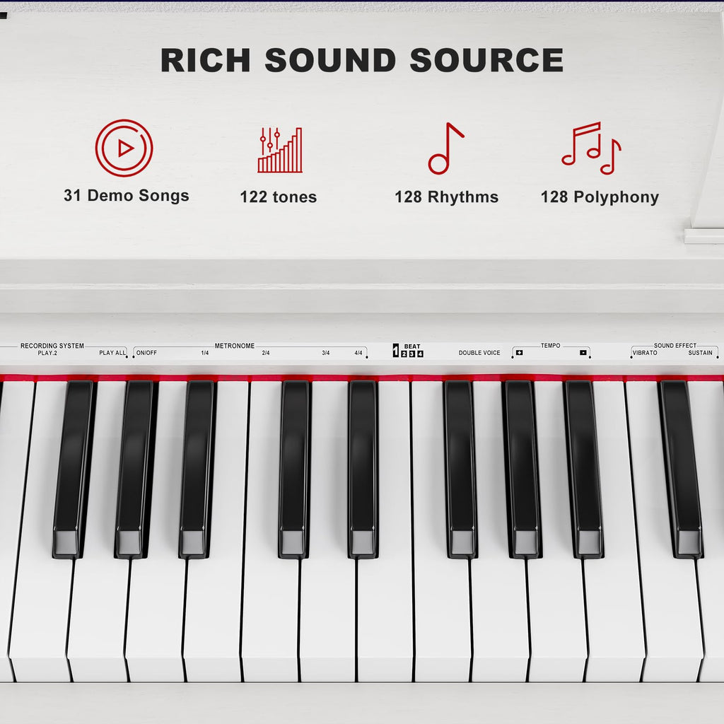88-Key Weighted Hammer Action Digital Piano with Bench, 3 Pedal Wood Stand, White N654186
