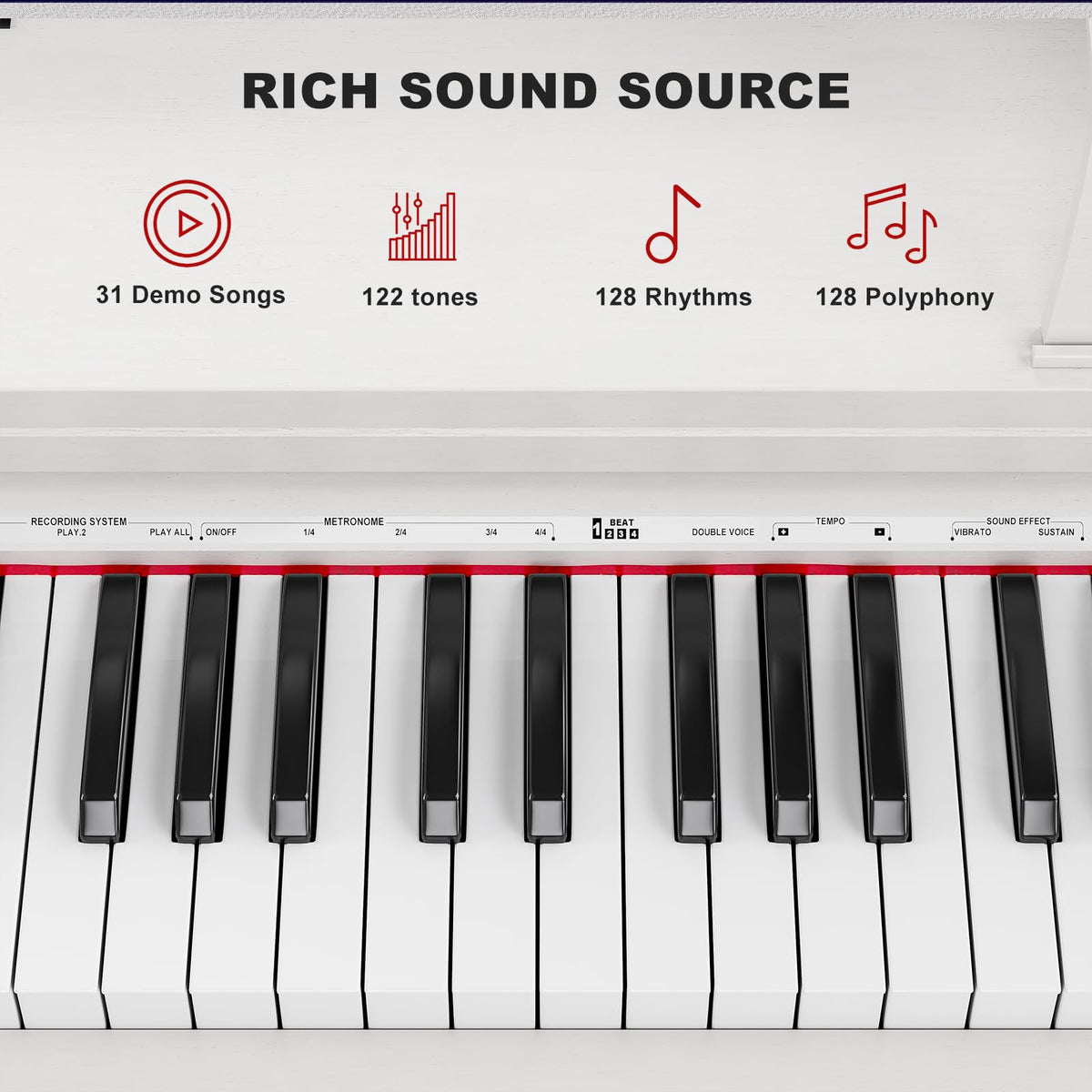 88-Key Weighted Hammer Action Digital Piano with Bench, 3 Pedal Wood Stand, White N654186