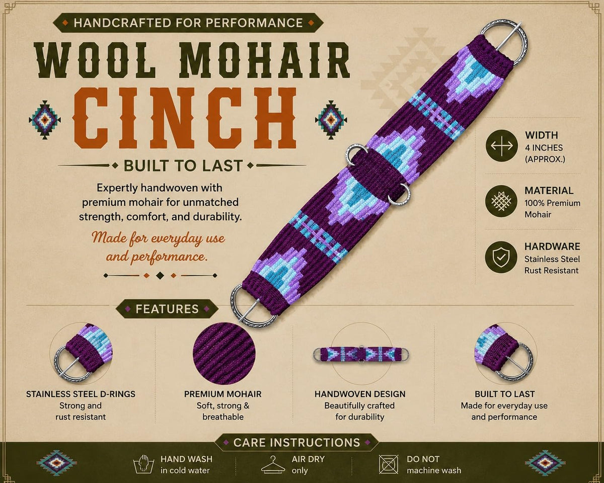 Mohair Wool Horse Cinch Saddle Girth with Stainless Steel Buckles P14210