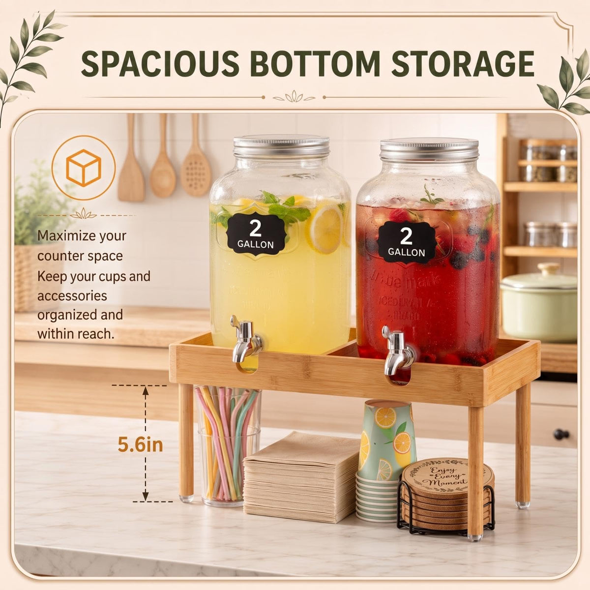 Bamboo Drink Dispenser Stand F5463