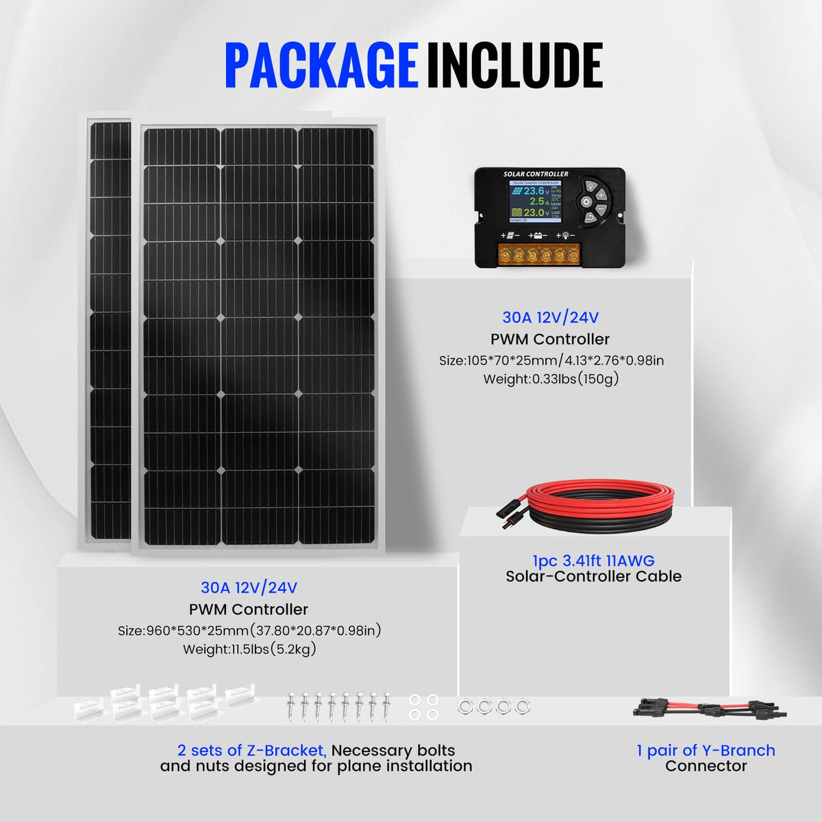 100W Monocrystalline Solar Panel Kit with 20A PWM Controller B904