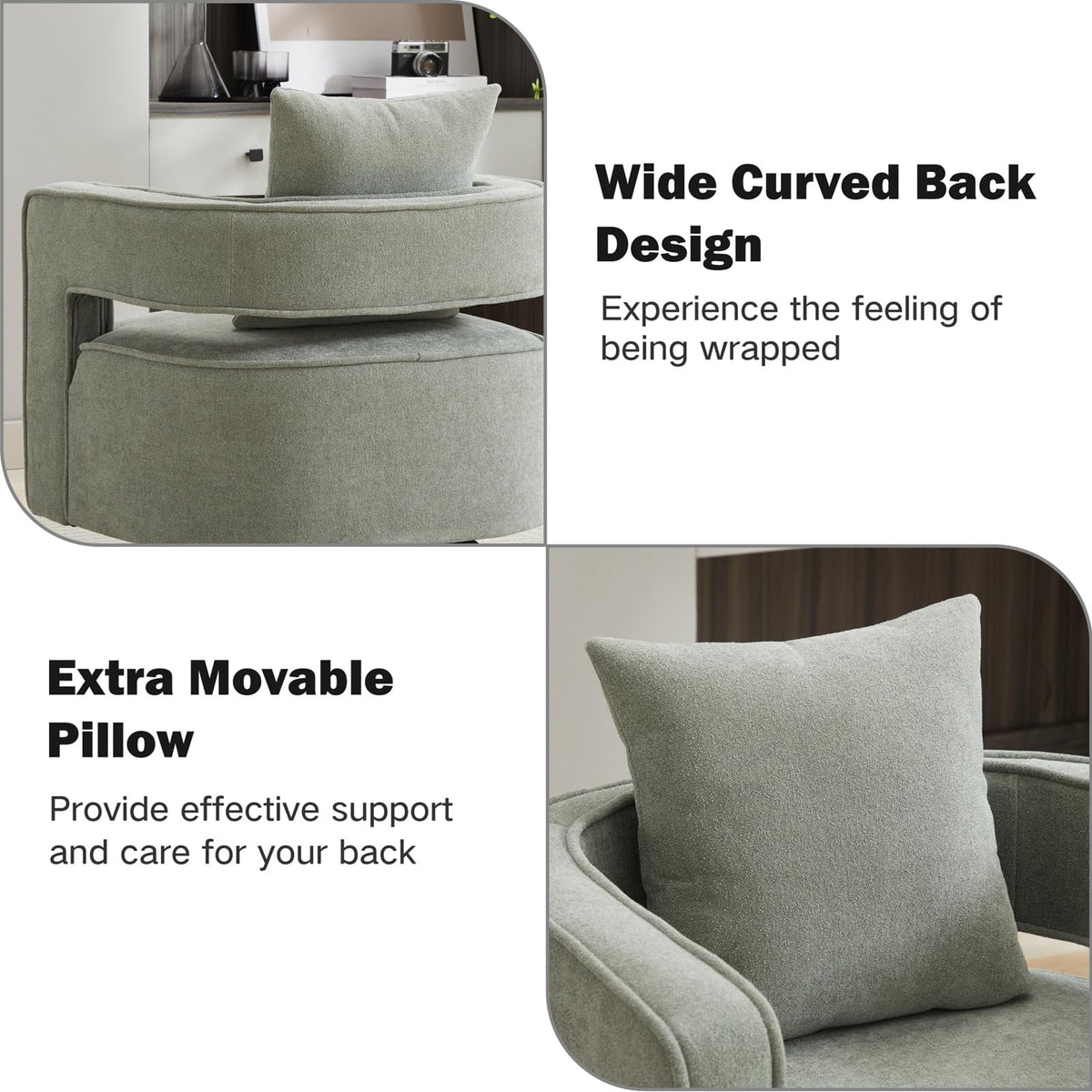 Green Linen Swivel Accent Barrel Chair Set of 2 with Solid Wood Base R798