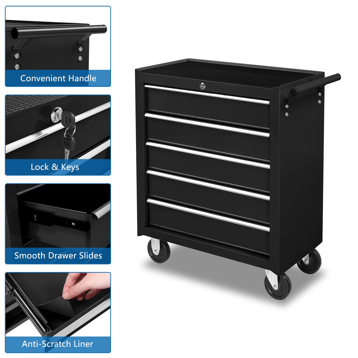 5 Drawer Rolling Tool Chest with Lock C64749