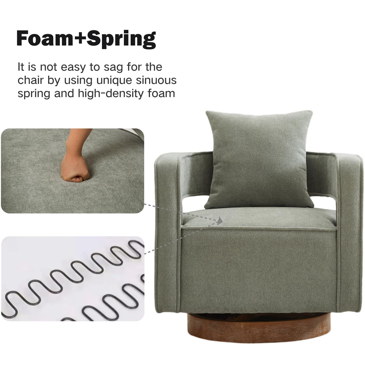 Green Linen Swivel Accent Barrel Chair Set of 2 with Solid Wood Base R798