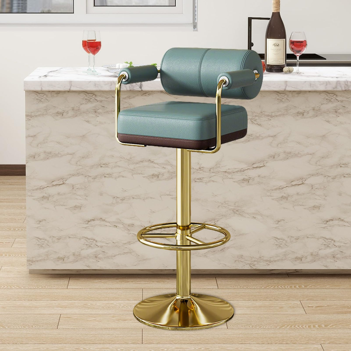 Set of 2 Green Adjustable PU Leather Bar Stools X957822
