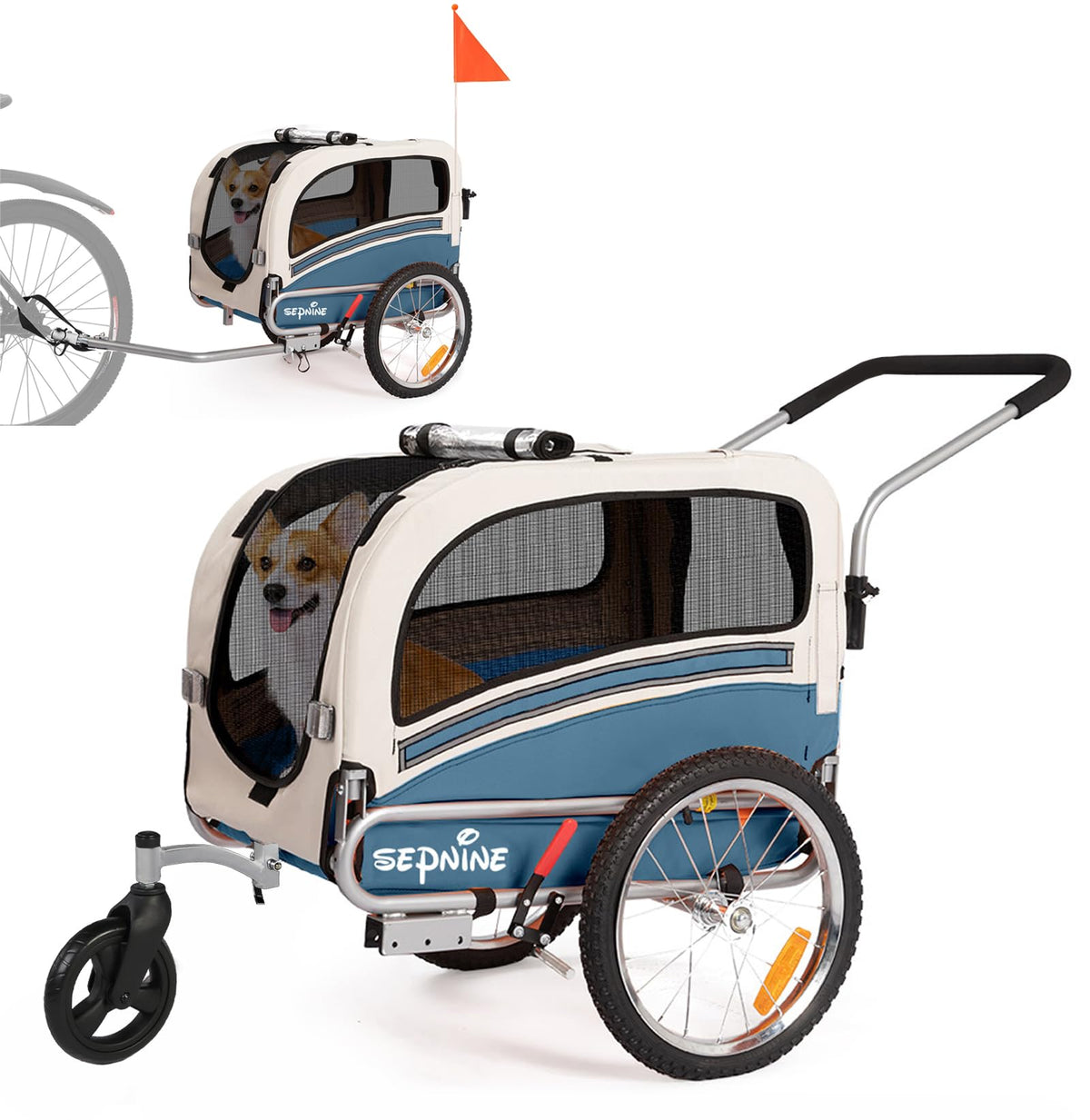 2 in 1 Pet Bicycle Trailer with 6" Stroller Wheel W955898