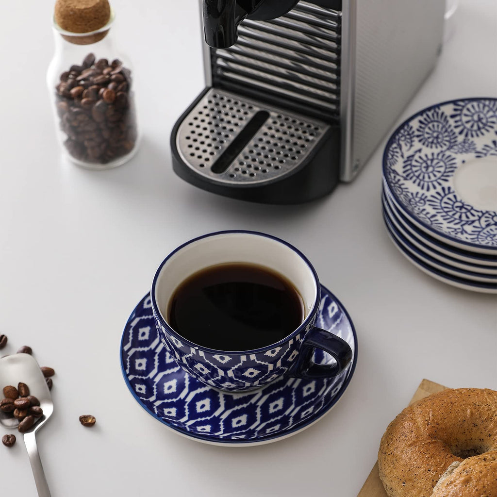 Ceramic Dinnerware Sets 12 Piece + 8 OZ Cappuccino Cup Set with Saucers G2177