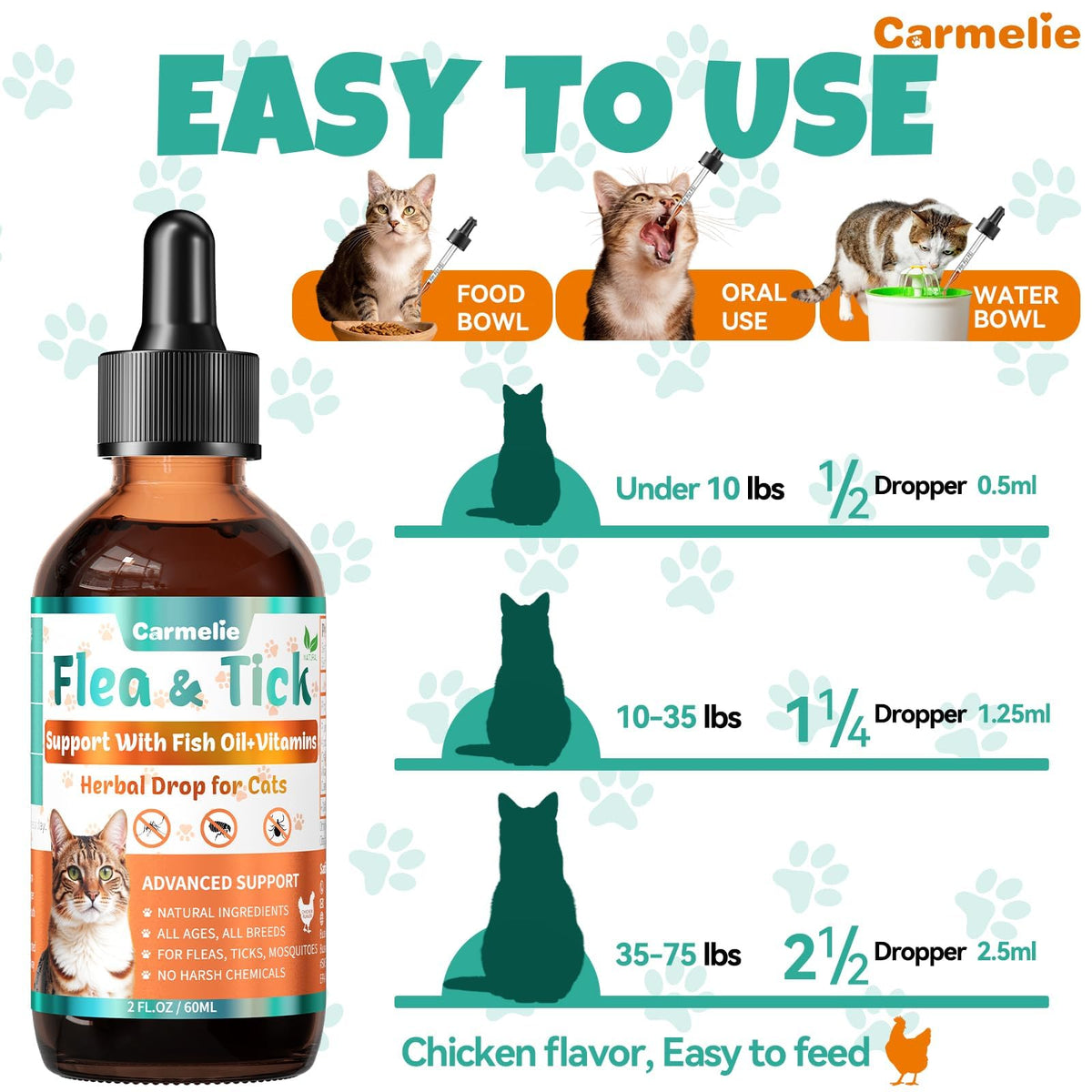 Flea and Tick Prevention for Cat with Vitamins Fish Oil 2 fl oz R7971