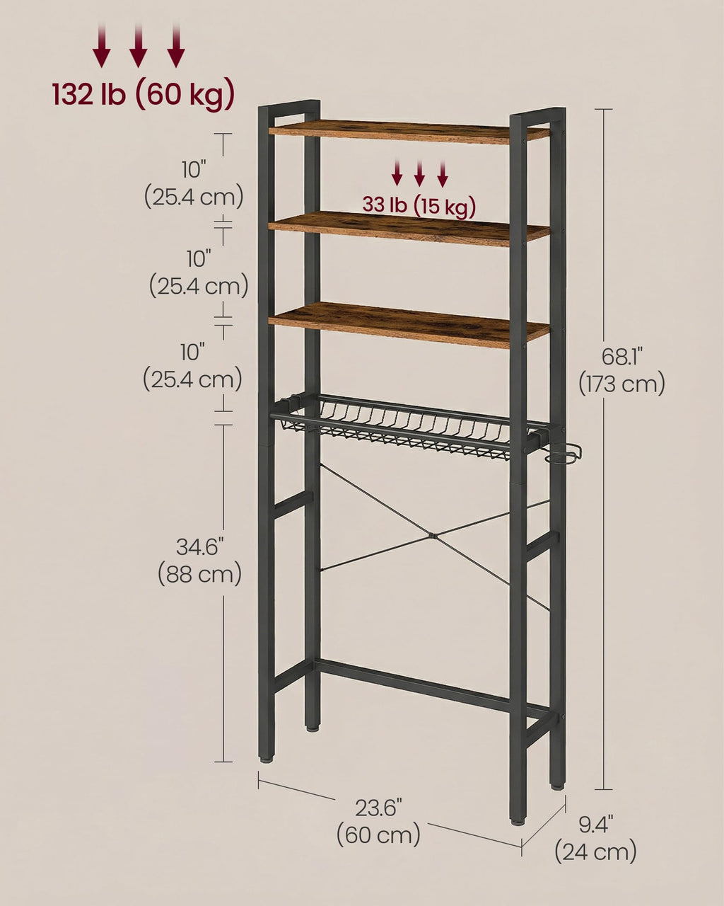 4-Tier Over the Toilet Storage with Basket V376930