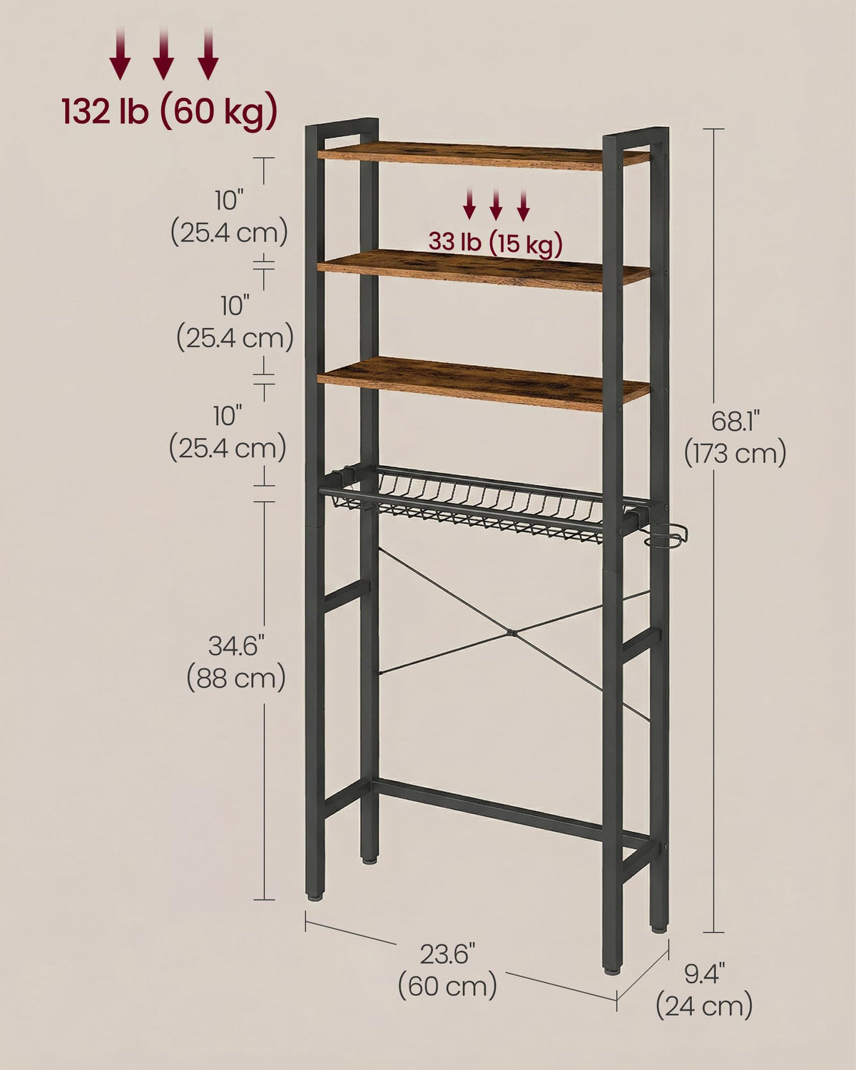 4-Tier Over the Toilet Storage with Basket V376930