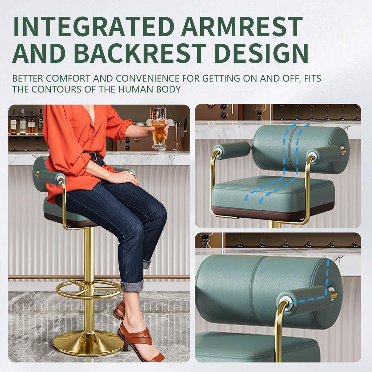 Set of 2 Green Adjustable PU Leather Bar Stools X957822