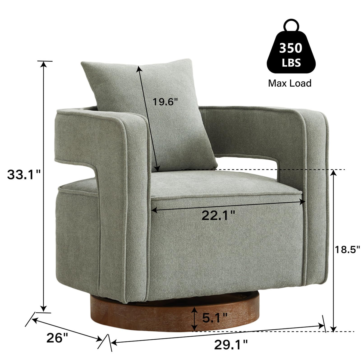 Green Linen Swivel Accent Barrel Chair Set of 2 with Solid Wood Base R798