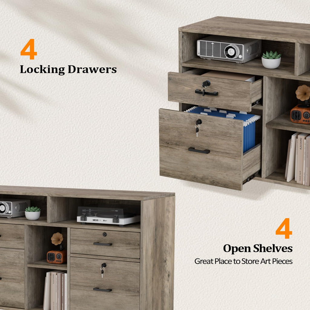 Rustic Grey 4 Drawer File Cabinet with Lock F475