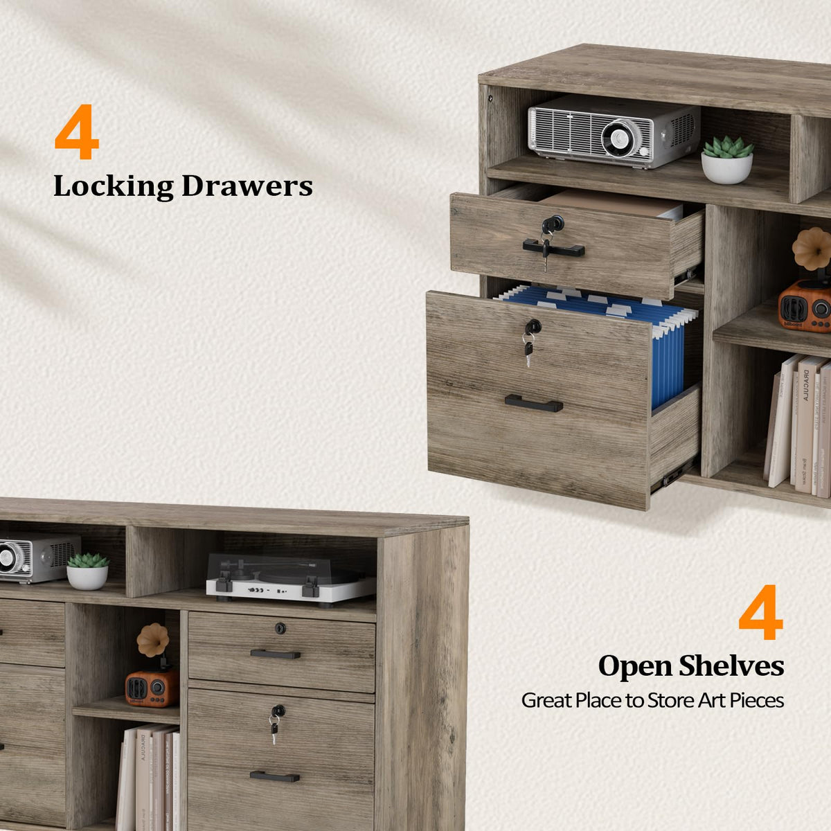 Rustic Grey 4 Drawer File Cabinet with Lock F475