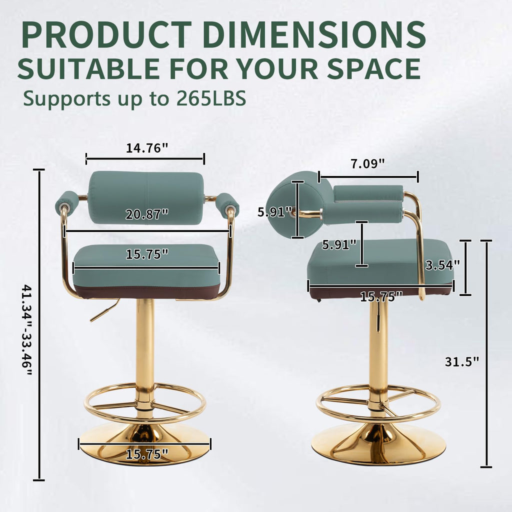 Set of 2 Green Adjustable PU Leather Bar Stools X957822