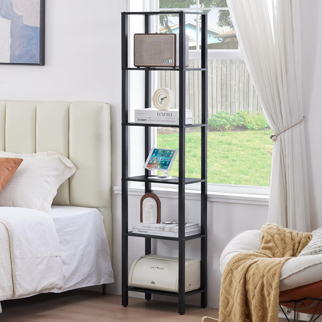 6 Tier Tall Skinny Black Bookshelf G555766
