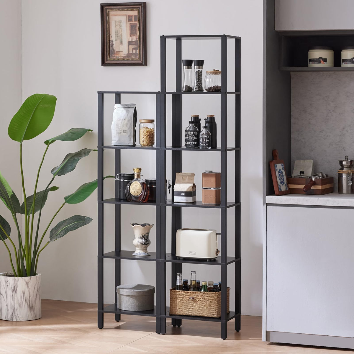 6 Tier Tall Skinny Black Bookshelf G555766