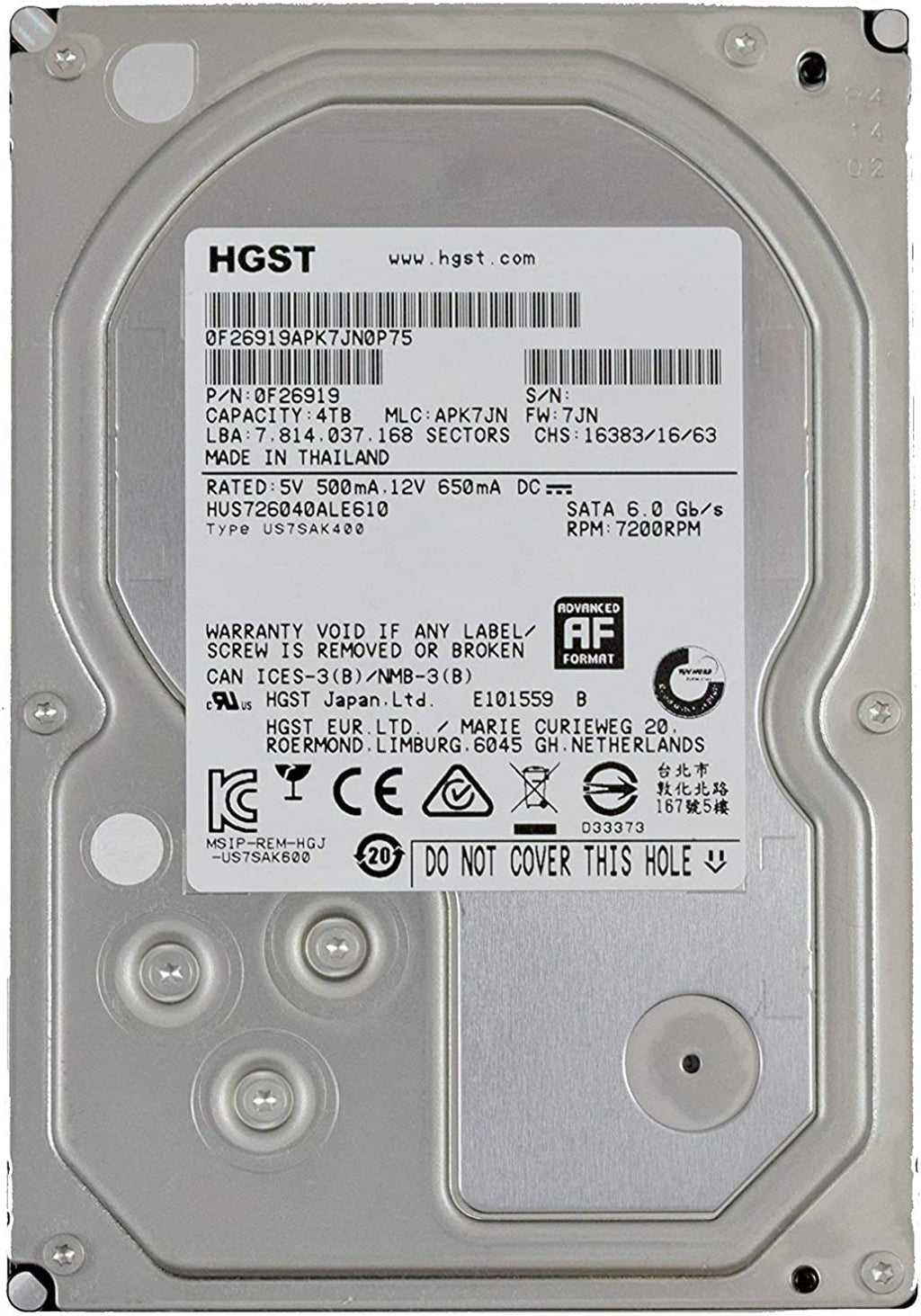 4TB 7200 RPM SATA 3.5" Internal Hard Drive S158