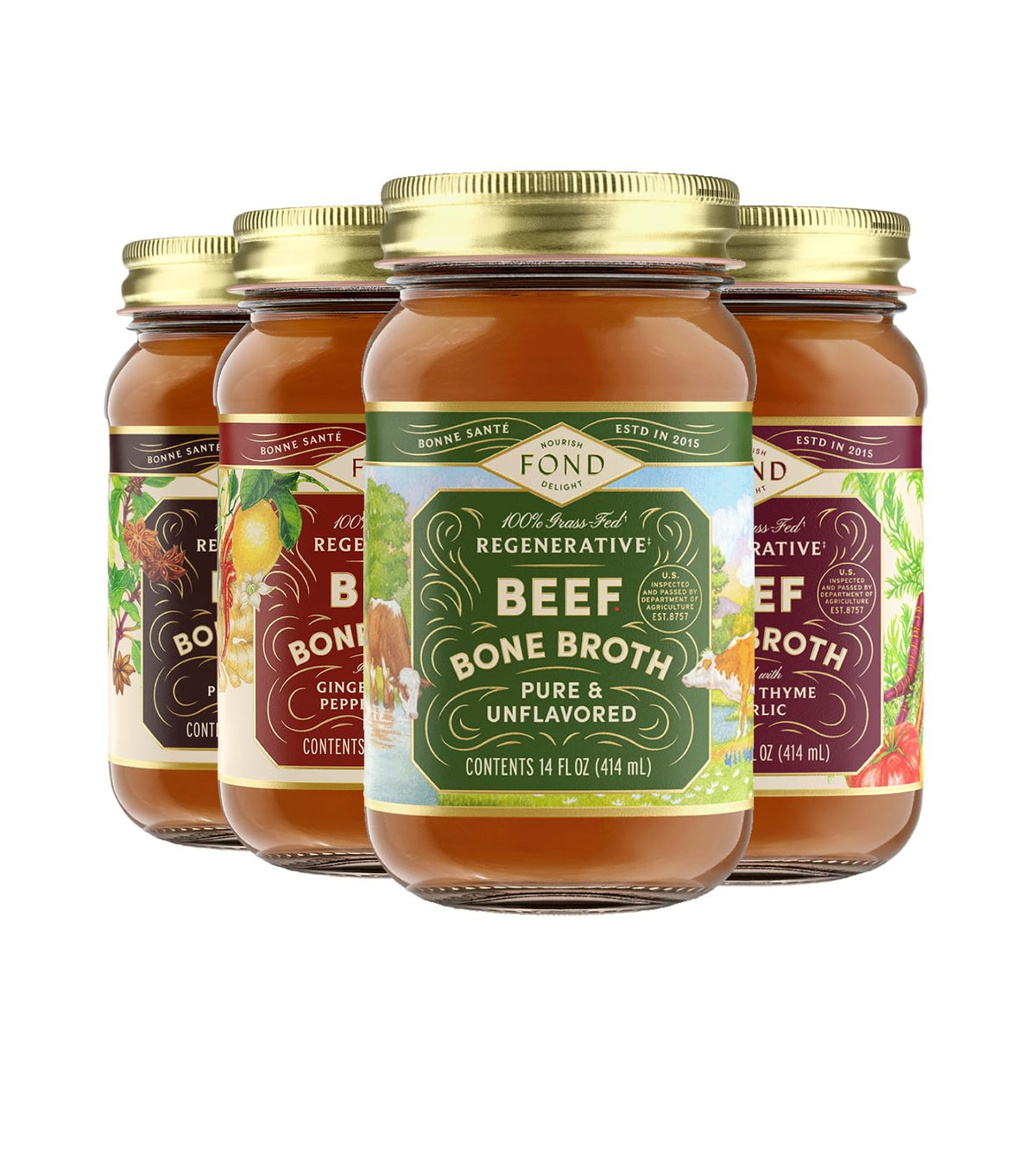 Bone Broth Variety Pack 3 Beef Flavors 14oz 4-Pack Q683