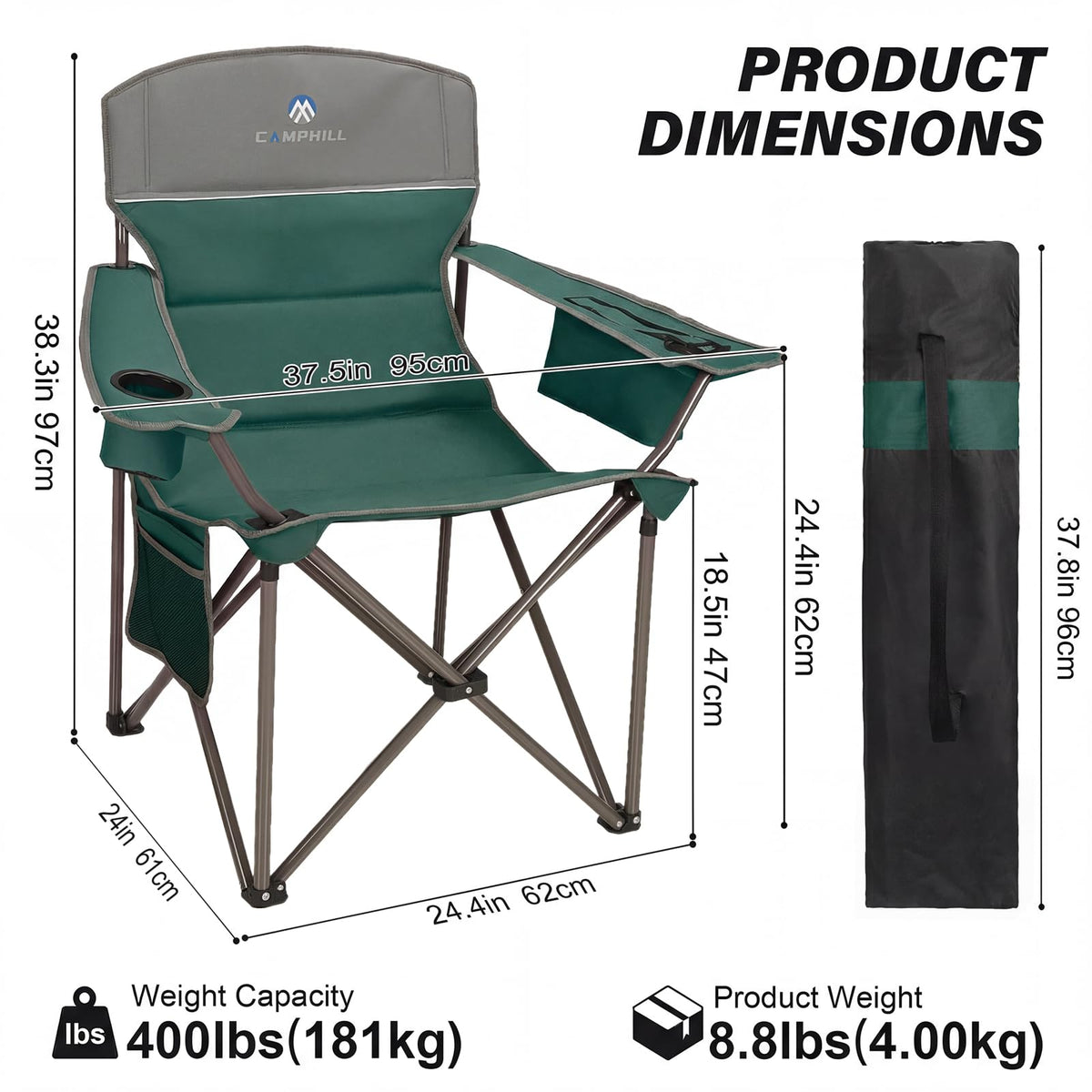 Oversized 2 Pack Heavy Duty Padded Camping Chair with Cooler Bag P411457