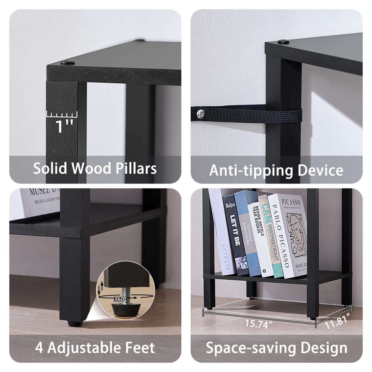 6 Tier Tall Skinny Black Bookshelf G555766