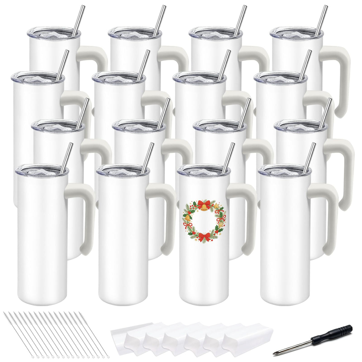16 Pack 20 oz Stainless Steel Sublimation Tumblers with Straw & Lids X3411