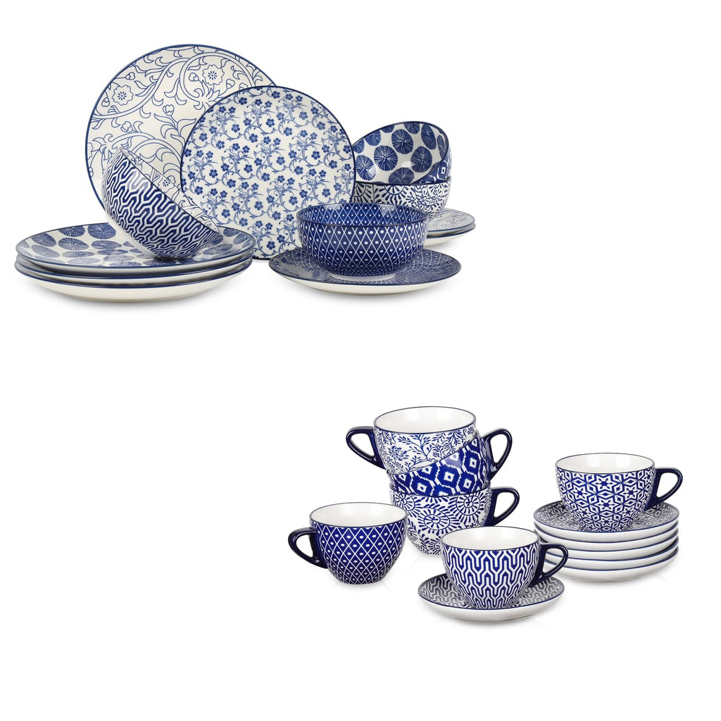 Ceramic Dinnerware Sets 12 Piece + 8 OZ Cappuccino Cup Set with Saucers G2177