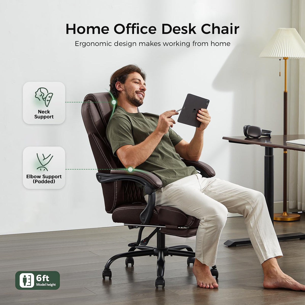 Big and Tall Office Chair with Footrest, Lumbar Support, Brown T733892