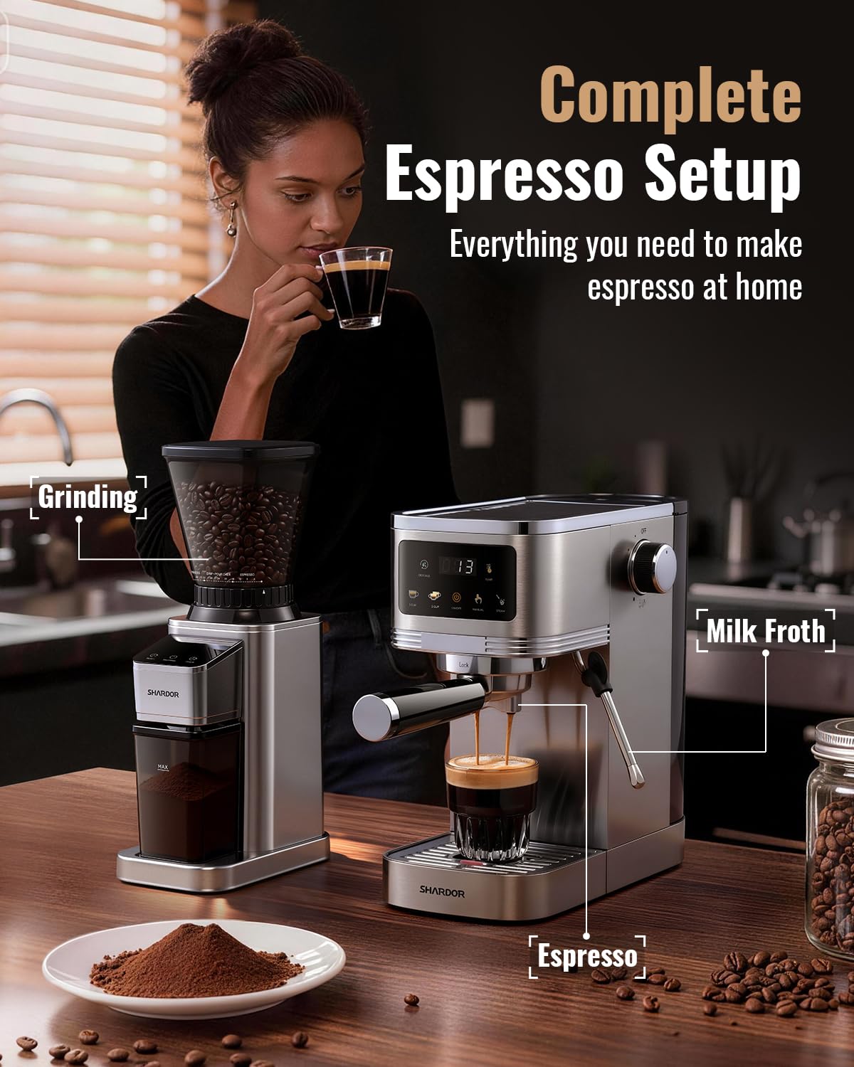 Espresso Machine with Grinder and 48 Grind Settings E1674