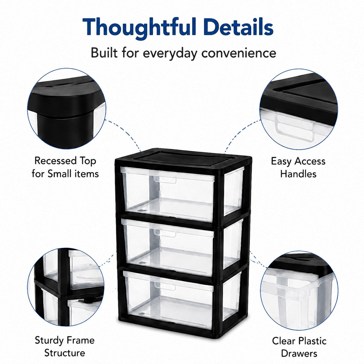 3 Drawer Clear Plastic Storage Organizer Y8163