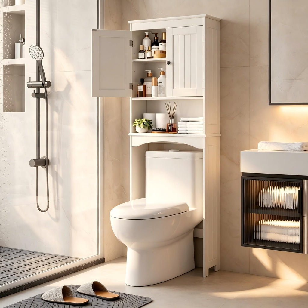 Over The Toilet Storage Cabinet with Open Shelf White N223553