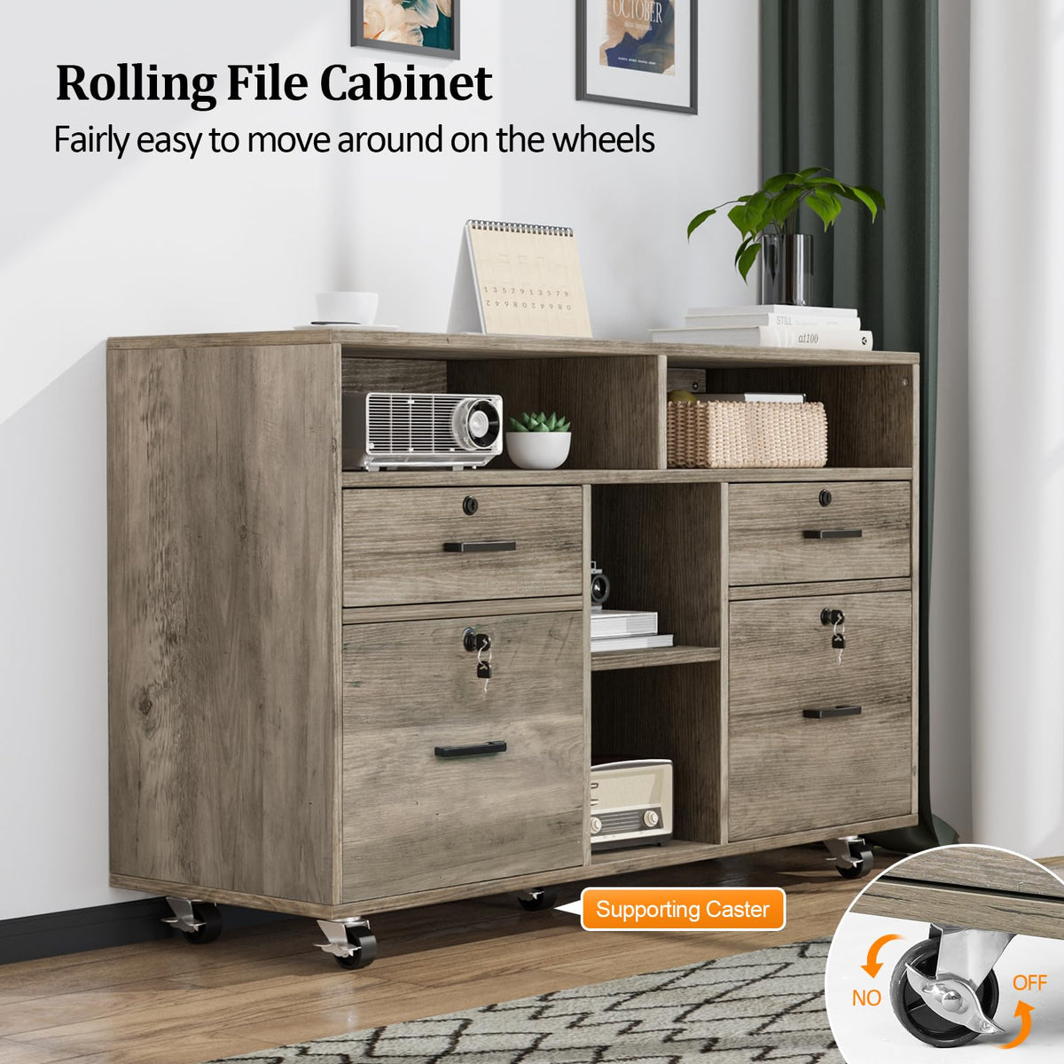 Rustic Grey 4 Drawer File Cabinet with Lock F475