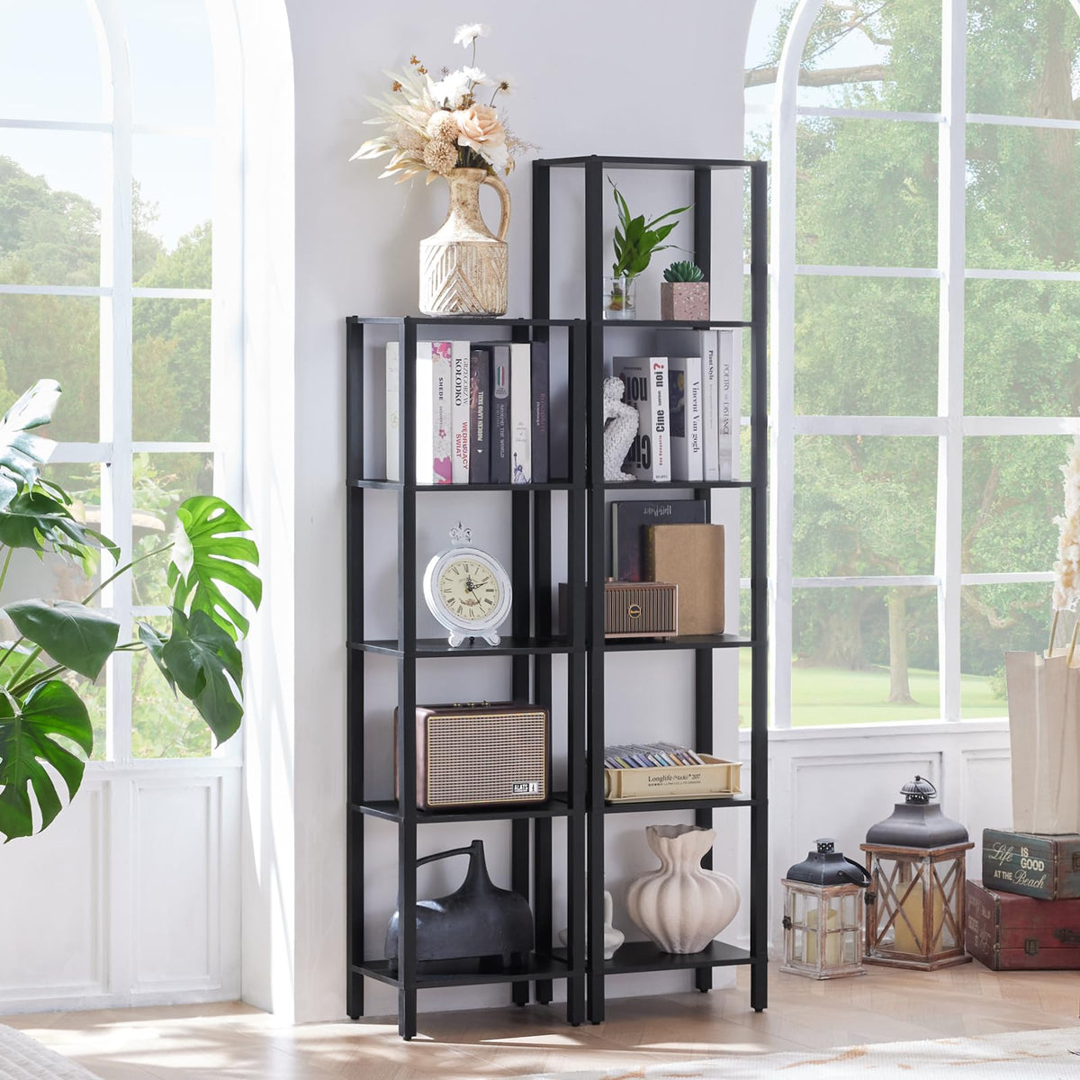 6 Tier Tall Skinny Black Bookshelf G555766