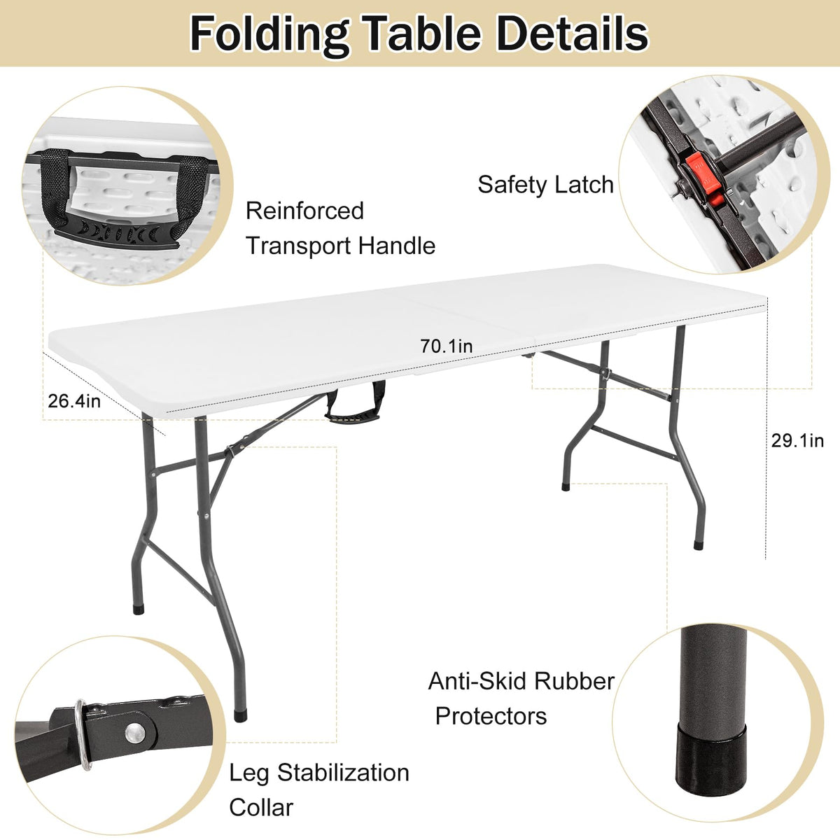 6 FT Folding Table with White Stretch Spandex Cover O44164