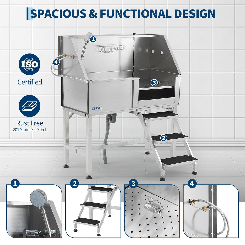 46 Inch Stainless Steel Dog Washing Station with Access Stairs N607191