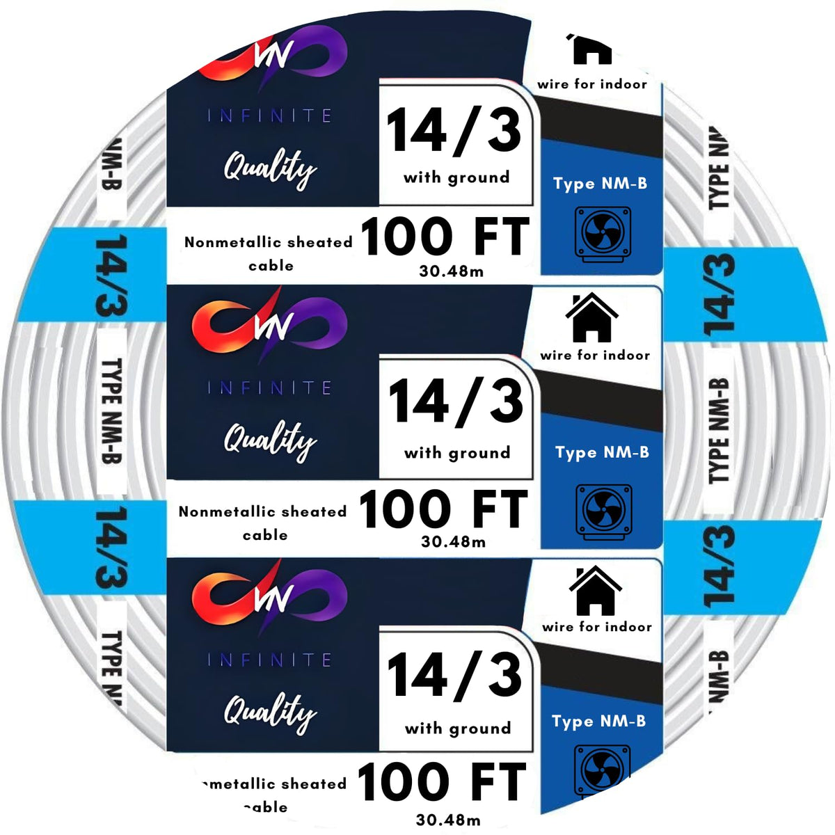 14 Gauge 3 Conductor NM-B Electrical Wire 100 Ft E99026