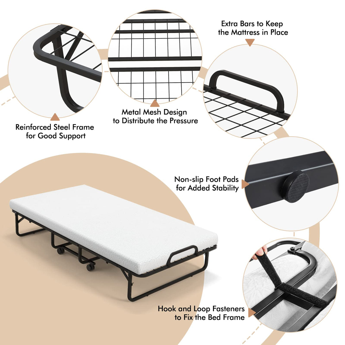 Folding Twin Size Portable Bed with 4” Memory Foam Mattress Q409